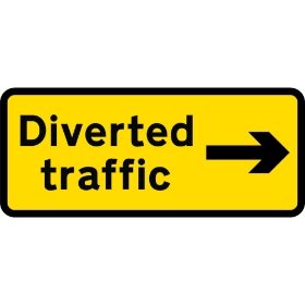 1050  x 450mm Diverted Traffic Right - Black Plastic Sign