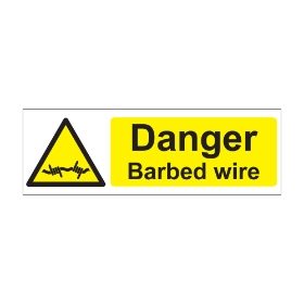 Danger Barbed Wire 600mm x 200mm - 1mm Rigid Plastic Sign
