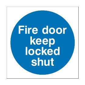 Fire door keep locked shut sign, 100mm x 100mm, 1mm Rigid Plastic - from Tiger Supplies Ltd - 515-01-78