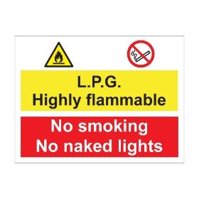 LPG Highly Flammable No Smoking 600mm x 450mm - 1mm Rigid Plastic