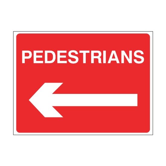 Pedestrians arrow left sign, 600mm x 450mm, Zintec - from Tiger Supplies Ltd - 575-05-37