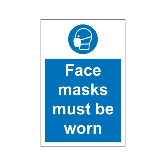 Face Masks Must Be Worn 200mm x 300mm - 1mm Rigid Plastic Sign