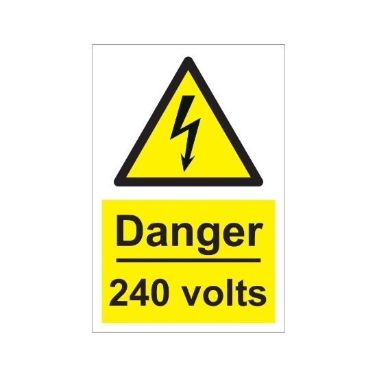 Danger 240 Volts 200mm x 300mm - 1mm Rigid Plastic Sign