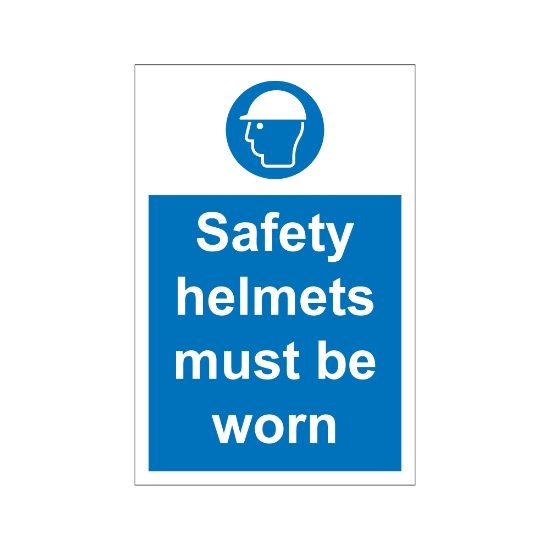 Safety Helmets Must Be Worn 200mm x 300mm - 1mm Rigid Plastic Sign