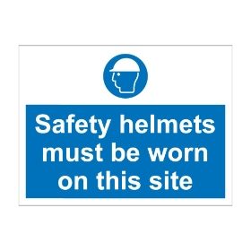 Safety Helmets Must Be Worn On This Site 600mm x 450mm - 1mm Rigid Plastic Sign
