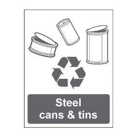 Steel cans and tins sign, 100 x 75mm, Self Adhesive Vinyl - from Tiger Supplies Ltd - 570-05-10
