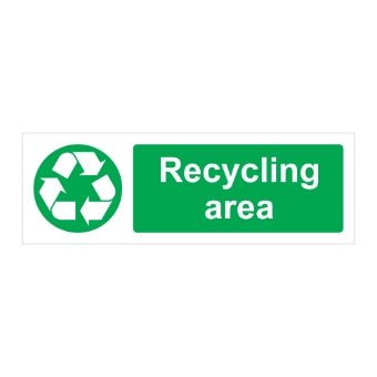 Recycling area sign, 600 x 200mm, 1mm Rigid Plastic - from Tiger Supplies Ltd - 570-04-92