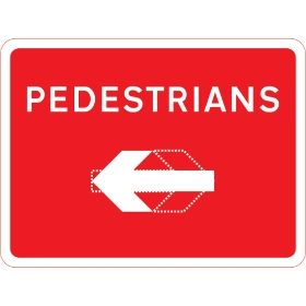 600 x 450mm Pedestrians (Rotating Arrow) - Black Plastic Sign