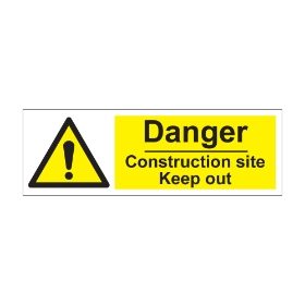 Danger Construction Site Keep Out 300mm x 100mm - Self Adhesive Vinyl Sign