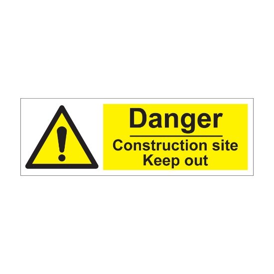 Danger Construction Site Keep Out 300mm x 100mm - Self Adhesive Vinyl Sign