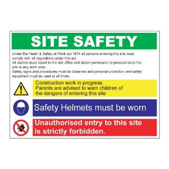 Site safety rules sign, 800 x 600mm, 3mm Foamex - from Tiger Supplies Ltd - 535-03-42