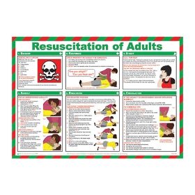 Resuscitation of adults Poster, 590 x 420mm, Laminated - from Tiger Supplies Ltd - 550-03-77