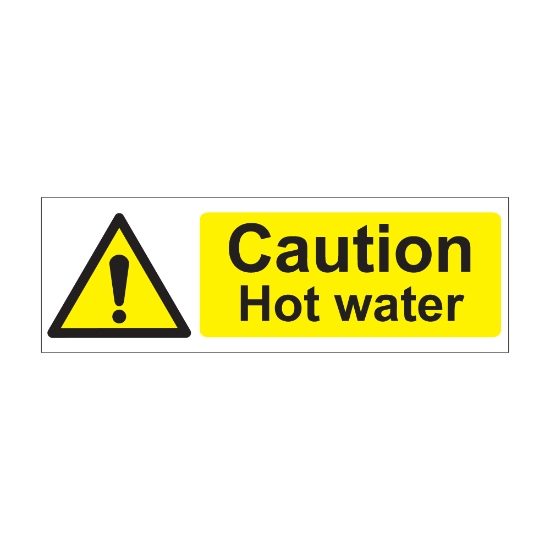 Caution Hot Water 600mm x 200mm - 1mm Rigid Plastic Sign