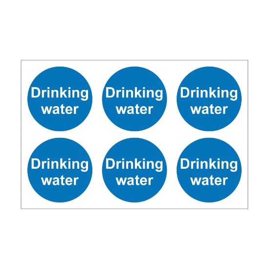 Drinking Water - 100mm Diameter Self Adhesive Vinyl Sign - Pack of 30