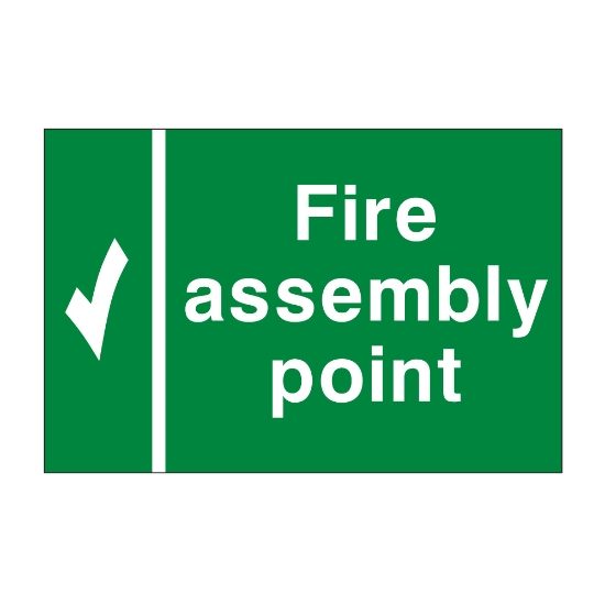 Fire assembly point sign, 600 x 450mm, 1mm Rigid Plastic - from Tiger Supplies Ltd - 500-01-24