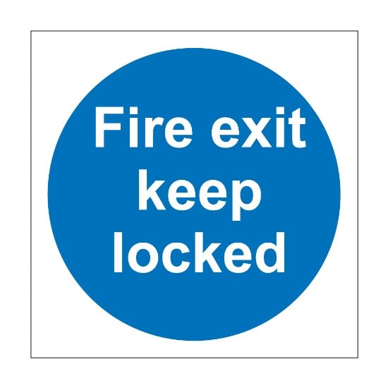Fire exit keep locked sign, 100mm x 100mm, 1mm Rigid Plastic - from Tiger Supplies Ltd - 515-01-79