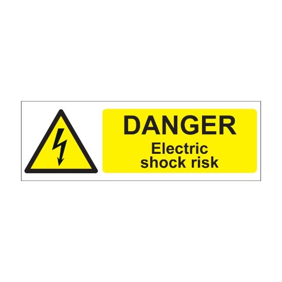 Danger Electric Shock Risk 600mm x 200mm - 1mm Rigid Plastic Sign