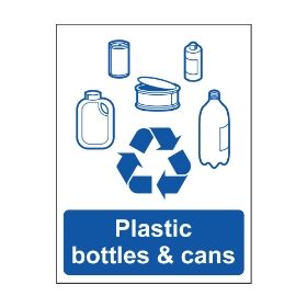 Plastic bottles and cans sign, 100 x 75mm, Self Adhesive Vinyl - from Tiger Supplies Ltd - 570-04-97