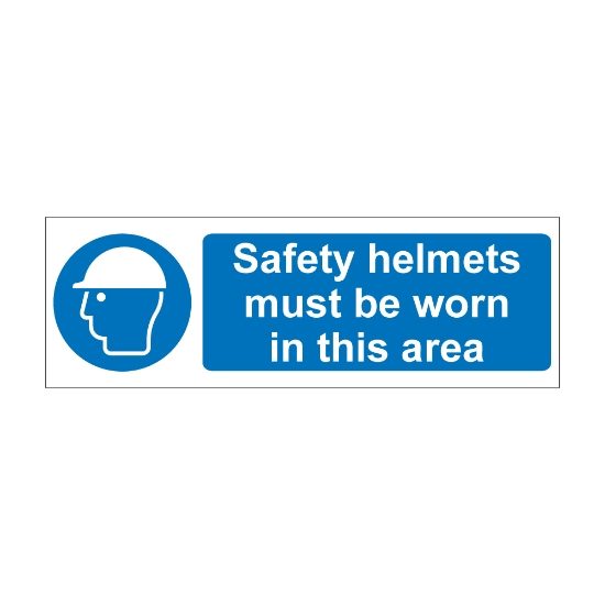 Safety Helmets Must Be Worn In This Area 600mm x 200mm - 1mm Rigid Plastic Sign