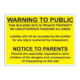 Warning to public, notice to parents 