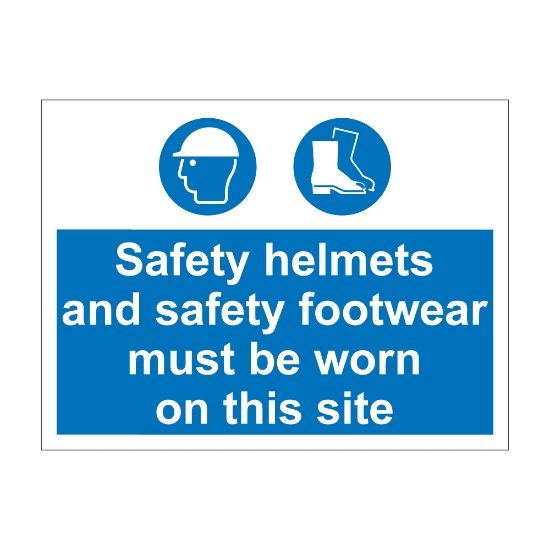 Safety Helmets And Footwear Must Be Worn 600mm x 450mm - 1mm Rigid Plastic Sign