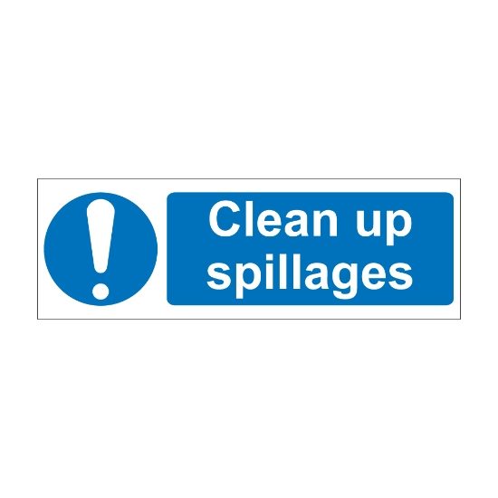 Clean Up Spillages 600mm x 200mm - 1mm Rigid Plastic Sign