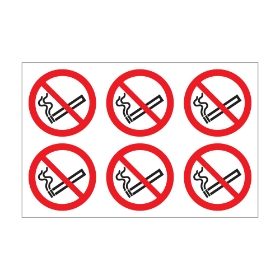 No Smoking Label - 100mm Diameter Self Adhesive Vinyl Sign - Pack of 30