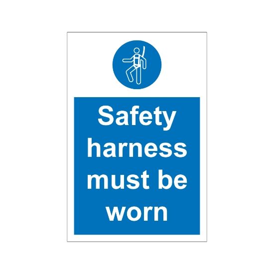 Safety Harness Must Be Worn 200mm x 300mm - 1mm Rigid Plastic Sign
