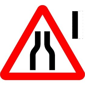 750mm Road Narrows (Reversible) - Black Plastic Sign