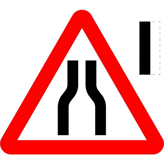 750mm Road Narrows (Reversible) - Black Plastic Sign