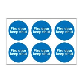 Fire Door Keep Shut - 100mm Diameter Self Adhesive Vinyl Sign - Pack of 30