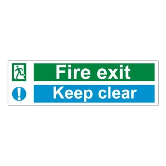 Fire exit keep clear sign, 600 x 200mm, 1mm Rigid Plastic - from Tiger Supplies Ltd - 500-01-23