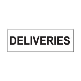 Deliveries sign, 300 x 100mm, 1mm Rigid Plastic - from Tiger Supplies Ltd - 560-04-38