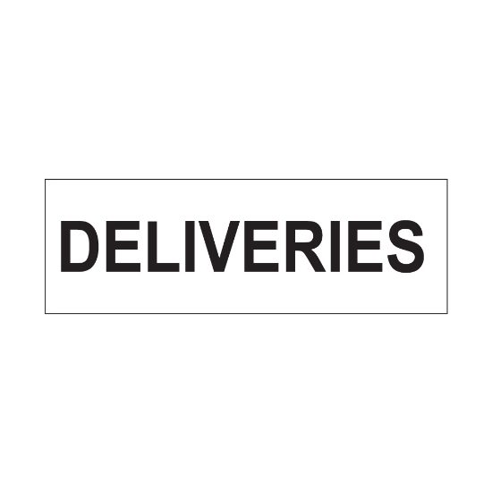 Deliveries sign, 300 x 100mm, 1mm Rigid Plastic - from Tiger Supplies Ltd - 560-04-38