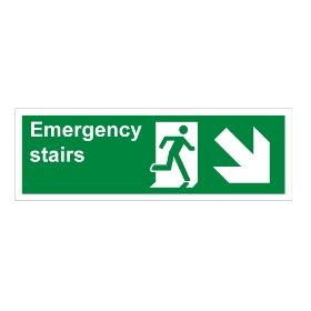 Emergency Stairs sign, 600 x 200mm, Double Sided 1mm Rigid Plastic - from Tiger Supplies Ltd - 510-01-64