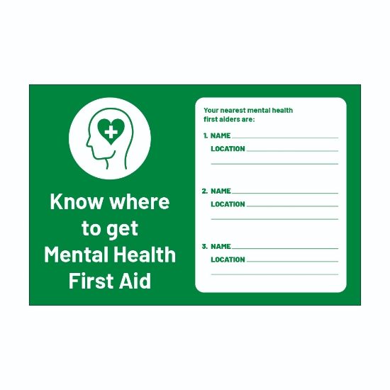 Know Where to get Mental Health First Aid - 300mm x 200mm x 1mm Rigid Plastic