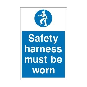Safety harness must be worn sign, 200 x 300mm, 1mm Rigid Plastic - from Tiger Supplies Ltd - 520-01-97