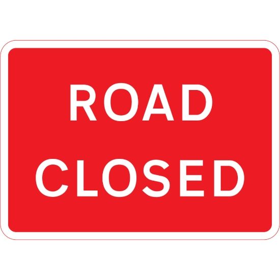 1050 x 750m Road Closed - Black Plastic Sign