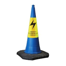 Danger Overhead Cable Blue Road Cone - 2 Piece - 1m
