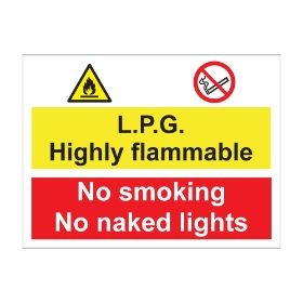 L.P.G. Highly flammable no smoking no naked flames 600mm x 450mm