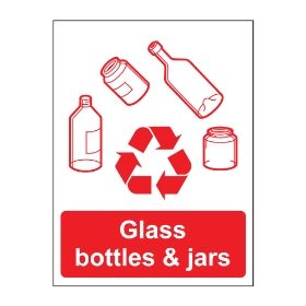 Glass bottles and jars sign, 100 x 75mm, Self Adhesive Vinyl - from Tiger Supplies Ltd - 570-05-04