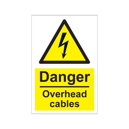 Danger Overhead Cables 200mm x 300mm - 1mm Rigid Plastic Sign