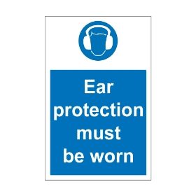 Ear protection must be worn sign, 200 x 300mm, 1mm Rigid Plastic - from Tiger Supplies Ltd - 520-02-02