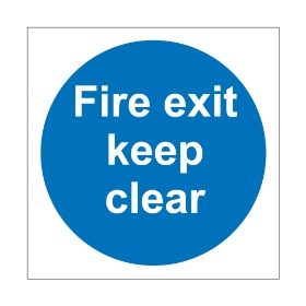 Fire exit keep clear sign, 100mm x 100mm, 1mm Rigid Plastic - from Tiger Supplies Ltd - 515-01-84