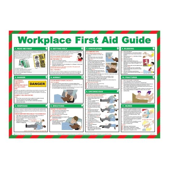 Workplace first aid guide Poster, 560 x 400mm, Laminated - from Tiger Supplies Ltd - 550-03-82