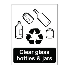 Clear glass bottles and jars sign, 100 x 75mm, Self Adhesive Vinyl - from Tiger Supplies Ltd - 570-05-13